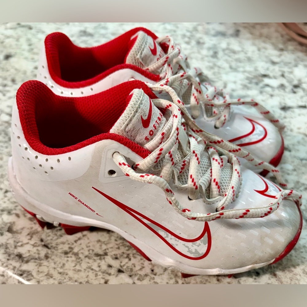 Nike HyperDiamond 4 Fast Flex White & Red Kids Softball/Tee Ball Cleats Sz 10c